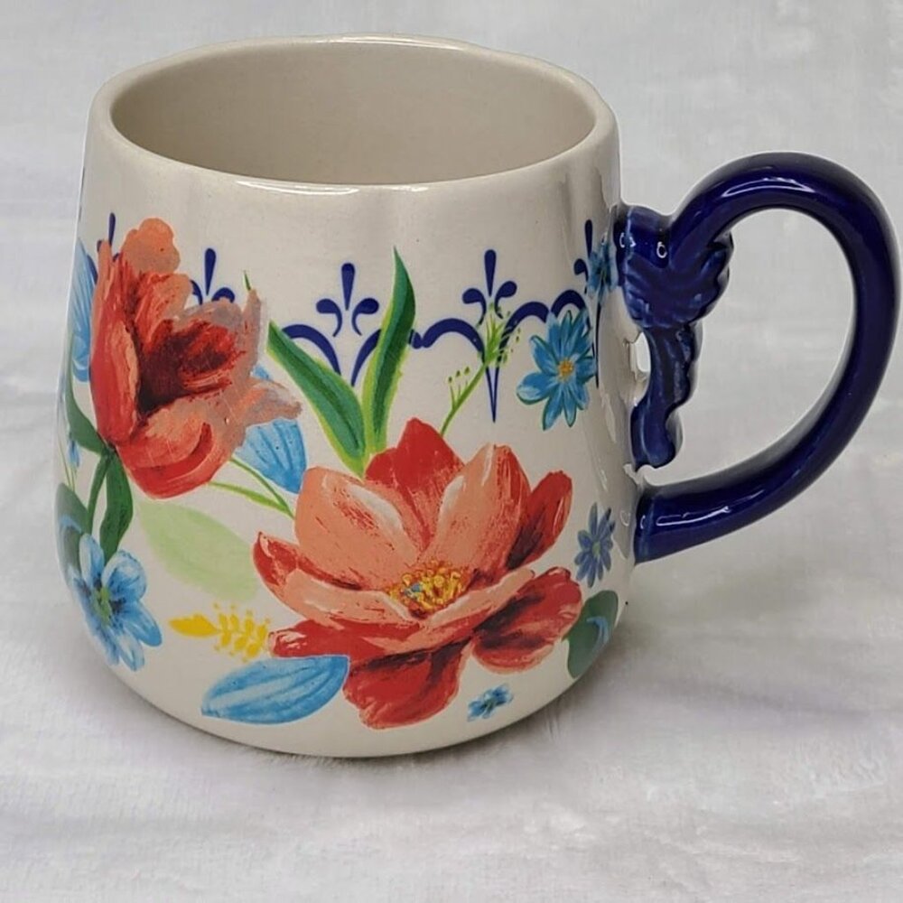 Pioneer Woman Spring Bouquet Floral Stoneware Mug Cup Cobalt Blue Handle 19oz - Picture 4 of 8